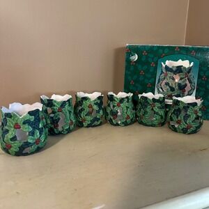 Vintage Ceramic Holly Berry Tealight Candle Holders Christmas Holiday‎ Decor